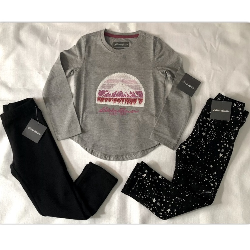 Eddie Bauer Girls Long Sleeve Graphic Top & Leggings (Lot 3) NEW